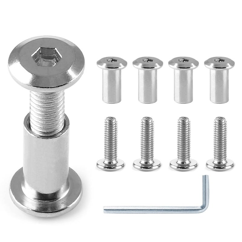 Jersvimc 10 Pair(20 Piece) M6x20mm Hex Drive Socket Cap Bolt with Allen Wrench, Silver Furniture Connector Bolts M6 Countersunk Screw Barrel Nuts Binding Screws for Crib Replacement Belt Cabinet - Image 1